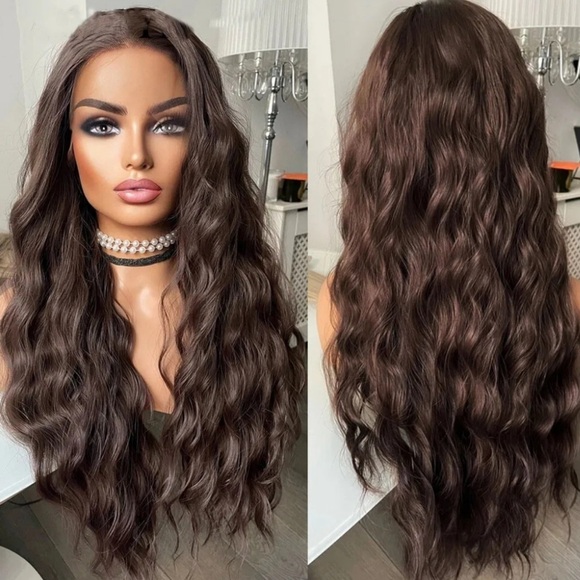 22” BROWN BeautifulBEACH WAVY Lace Front Wig *NEW*